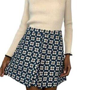 Zara Basic Floral Jacquard Mini Skirt -XS Blue White A-Line Skirt